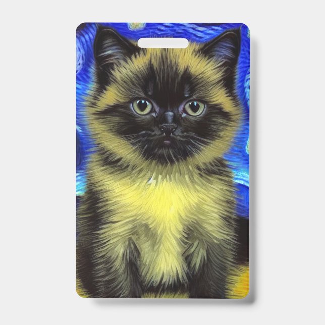 Van Gogh Starry Night Siamese Cat Badge (Front)