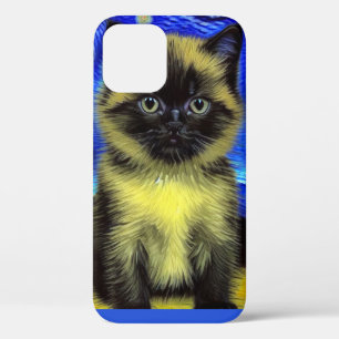 Van Gogh Starry Night Siamese Cat iPhone 12 Case