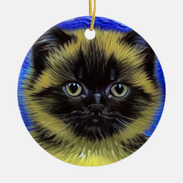 Van Gogh Starry Night Siamese Cat Ceramic Ornament (Front)
