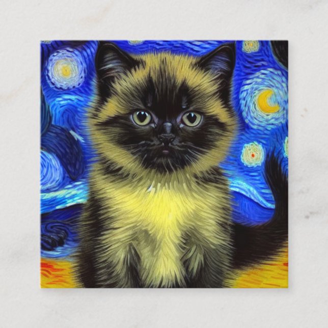Van Gogh Starry Night Siamese Cat Enclosure Card (Front)