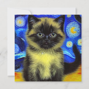 Van Gogh Starry Night Siamese Cat Invitation