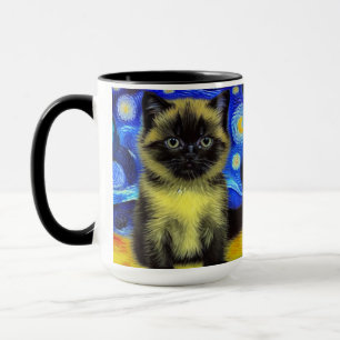 Van Gogh Starry Night Siamese Cat Mug