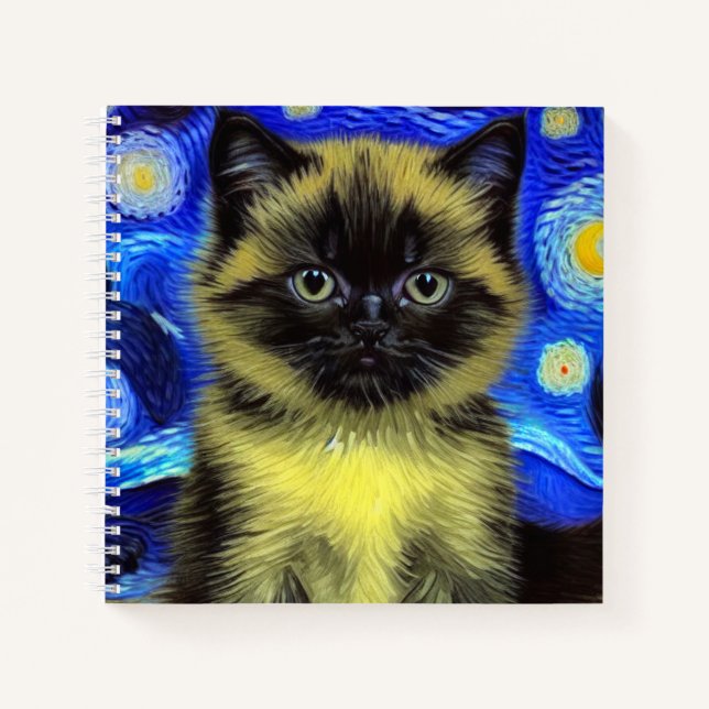 Van Gogh Starry Night Siamese Cat Notebook (Front)