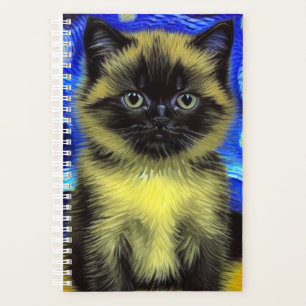 Van Gogh Starry Night Siamese Cat Planner