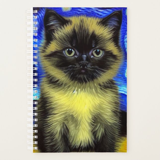Van Gogh Starry Night Siamese Cat Planner (Front)