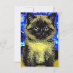 Van Gogh Starry Night Siamese Cat RSVP Card