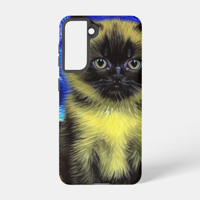Van Gogh Starry Night Siamese Cat Samsung Galaxy S21 Case (Back)