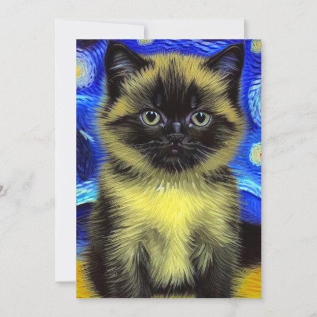 Van Gogh Starry Night Siamese Cat Save The Date (Front)