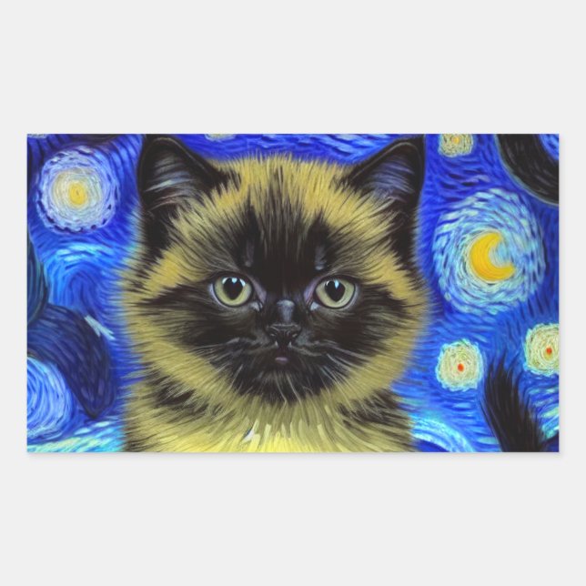 Van Gogh Starry Night Siamese Cat Sticker (Front)