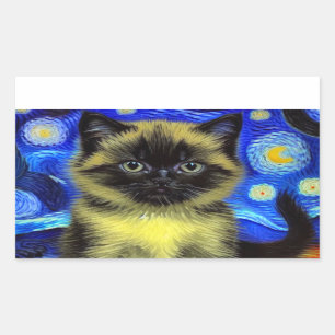 Van Gogh Starry Night Siamese Cat Sticker