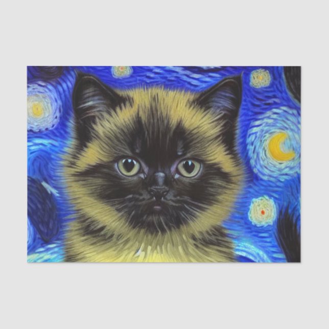 Van Gogh Starry Night Siamese Cat Tissue Paper (Front)