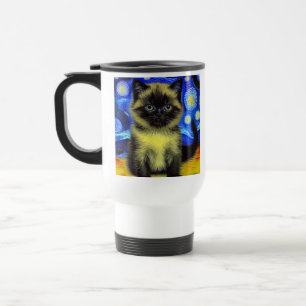 Van Gogh Starry Night Siamese Cat Travel Mug