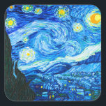 Van Gogh Starry Night Square Sticker<br><div class="desc">Stickers featuring Vincent van Gogh’s oil painting The Starry Night (1889). Inspired by his stay at an asylum,  the art depicts a village underneath a night sky of blue and yellow moon and stars. A great gift for fans of Post-Impressionism and Dutch art.</div>