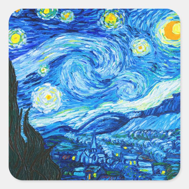 Van Gogh Starry Night Square Sticker (Front)