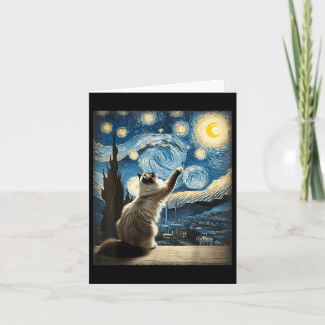 Van Gogh Starry Night Style Artistic Ragdoll Cat  Card (Front)