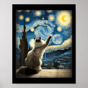 Van Gogh Starry Night Style Artistic Ragdoll Cat  Poster