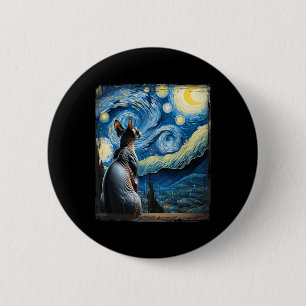 Van Gogh Starry Night Style Artistic Sphynx Cat  2 Inch Round Button