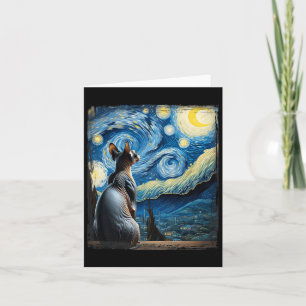 Van Gogh Starry Night Style Artistic Sphynx Cat Card