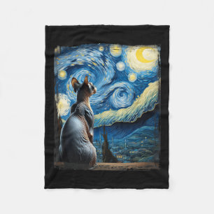 Van Gogh Starry Night Style Artistic Sphynx Cat  Fleece Blanket