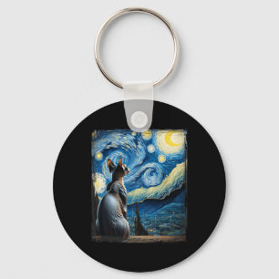 Van Gogh Starry Night Style Artistic Sphynx Cat  Keychain