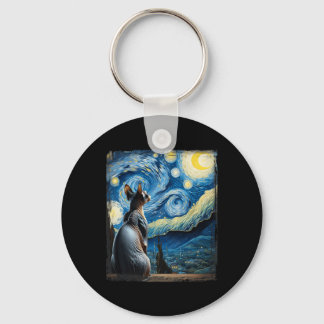 Van Gogh Starry Night Style Artistic Sphynx Cat  Keychain
