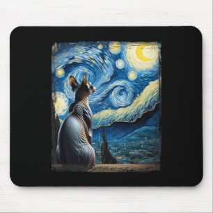 Van Gogh Starry Night Style Artistic Sphynx Cat  Mouse Pad