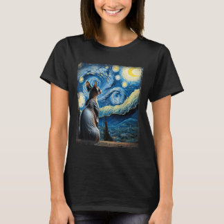 Van Gogh Starry Night Style Artistic Sphynx Cat  T-Shirt