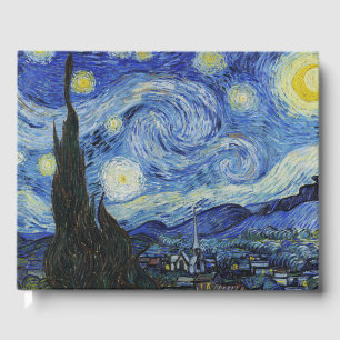 Van Gogh Starry Night Swirling Sky Blue Art Guest Book