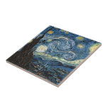 Van Gogh Starry Night Tile<br><div class="desc">Vincent Van Gogh Starry Night masterpiece, vintage artwork on modern day products from Zazilicious</div>