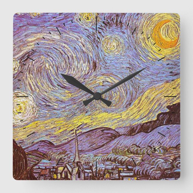 Van Gogh Starry Night Timepiece Square Wall Clock (Front)