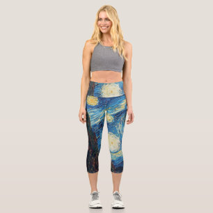 Van Gogh Starry Night Vintage Blue Masterpiece Capri Leggings