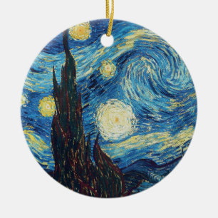 Van Gogh Starry Night Vintage Blue Masterpiece Ceramic Ornament