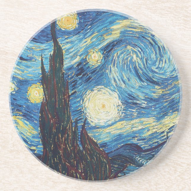 Van Gogh Starry Night Vintage Blue Masterpiece Coaster (Front)