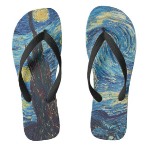 Van Gogh Starry Night Vintage Blue Masterpiece Flip Flops