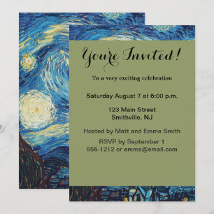 Van Gogh Starry Night Vintage Blue Masterpiece Invitation
