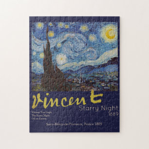 Van Gogh Starry Night Vintage Blue Masterpiece Jigsaw Puzzle