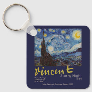 Van Gogh Starry Night Vintage Blue Masterpiece Keychain