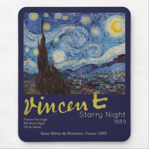 Van Gogh Starry Night Vintage Blue Masterpiece Mouse Pad