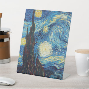 Van Gogh Starry Night Vintage Blue Masterpiece Pedestal Sign