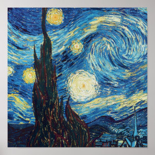 Van Gogh Starry Night Vintage Blue Masterpiece Poster