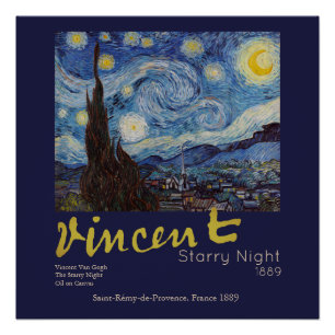 Van Gogh Starry Night Vintage Blue Masterpiece Poster