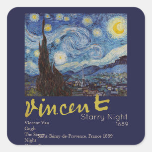 Van Gogh Starry Night Vintage Blue Masterpiece Square Sticker