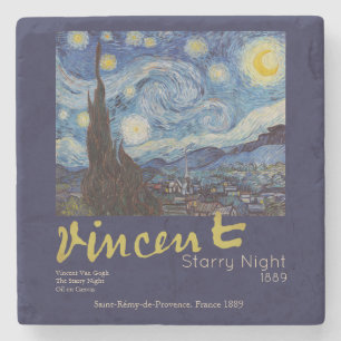 Van Gogh Starry Night Vintage Blue Masterpiece Stone Coaster
