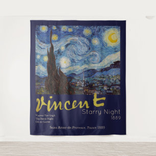 Van Gogh Starry Night Vintage Blue Masterpiece Tapestry