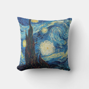 Van Gogh Starry Night Vintage Blue Masterpiece Throw Pillow