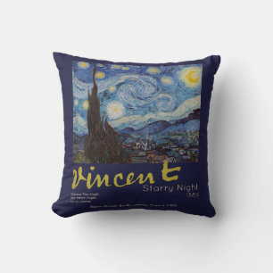 Van Gogh Starry Night Vintage Blue Masterpiece Throw Pillow