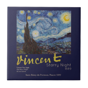 Van Gogh Starry Night Vintage Blue Masterpiece Tile
