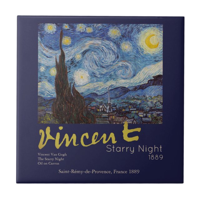 Van Gogh Starry Night Vintage Blue Masterpiece Tile (Front)