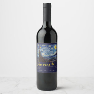Van Gogh Starry Night Vintage Blue Masterpiece Wine Label