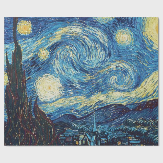 Van Gogh Starry Night Vintage Blue Masterpiece Wrapping Paper (Flat)